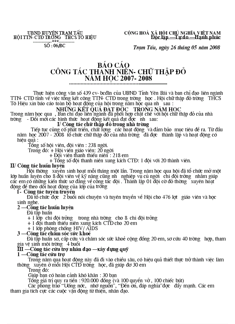 Báo cáo thành tích hội CTĐỏ