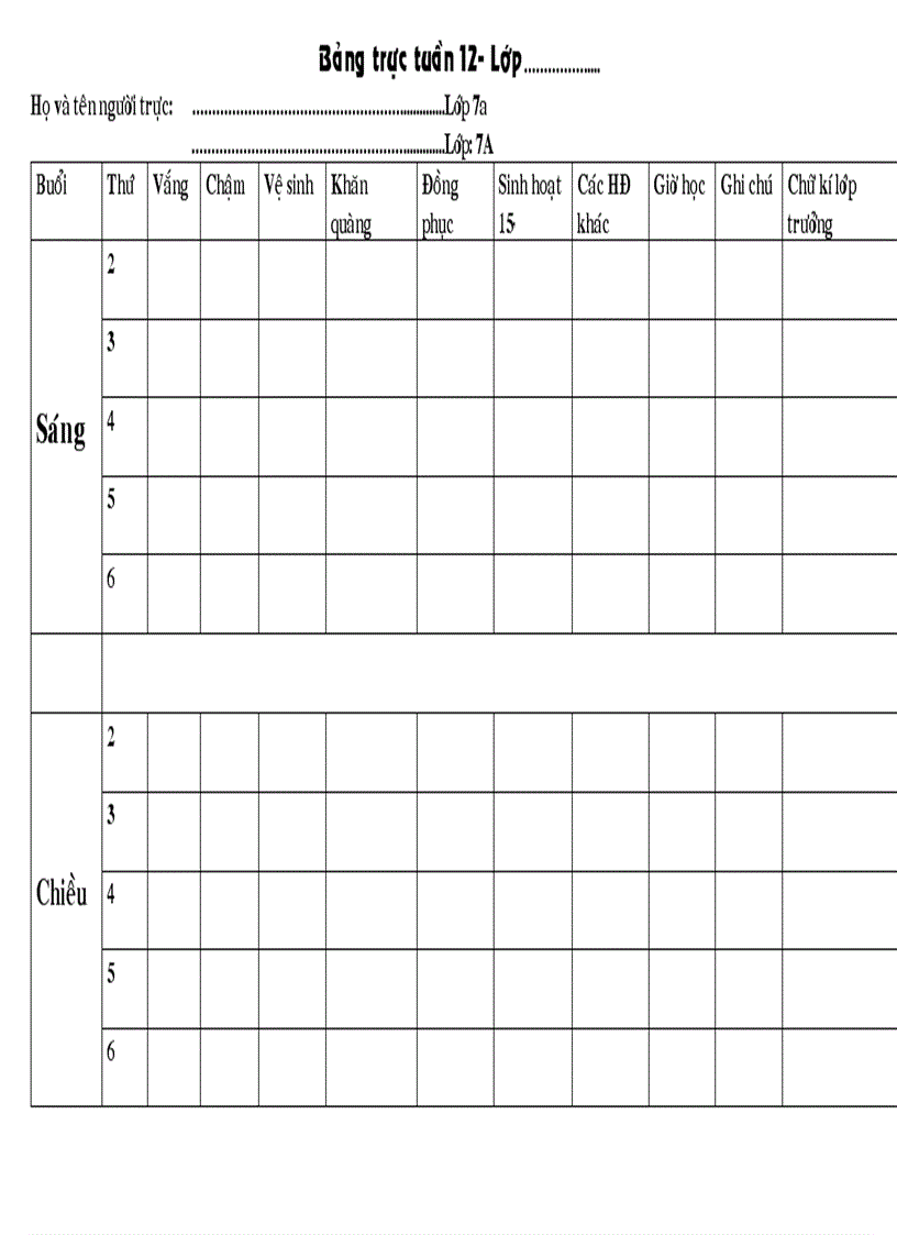 Bảng trực tuần