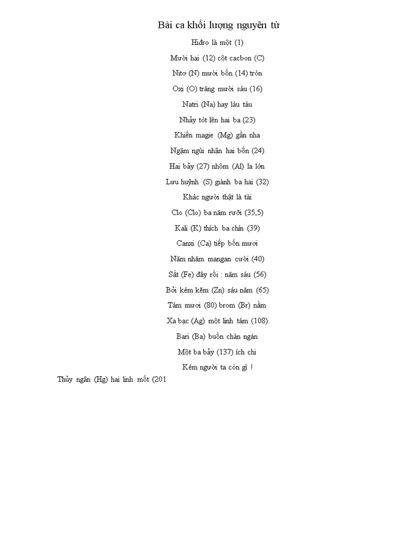 Bài ca khối lương nguyên tử