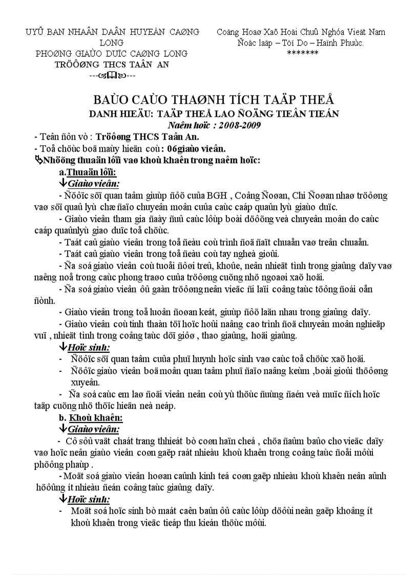 Báo cáo thành tich tập thể tổ Toán