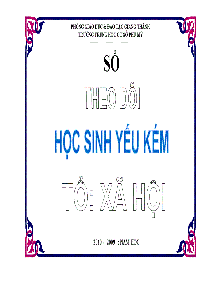 Bìa Sổ Theo dõi Học sinh Yếu kém Cá biệt