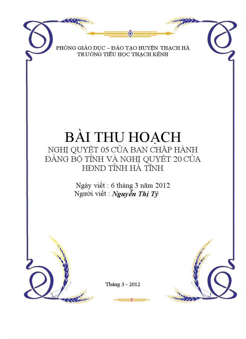 Bìa bài thu hoạch