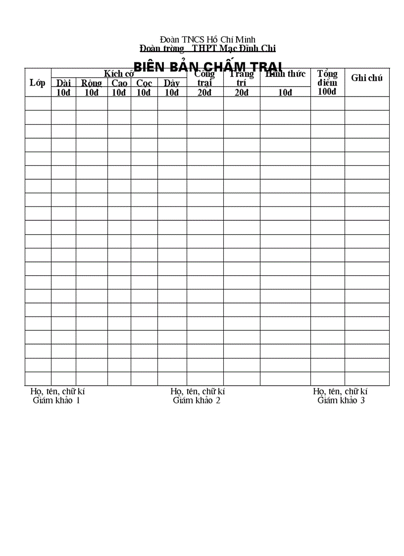 Biên bản chấm trại dự thi