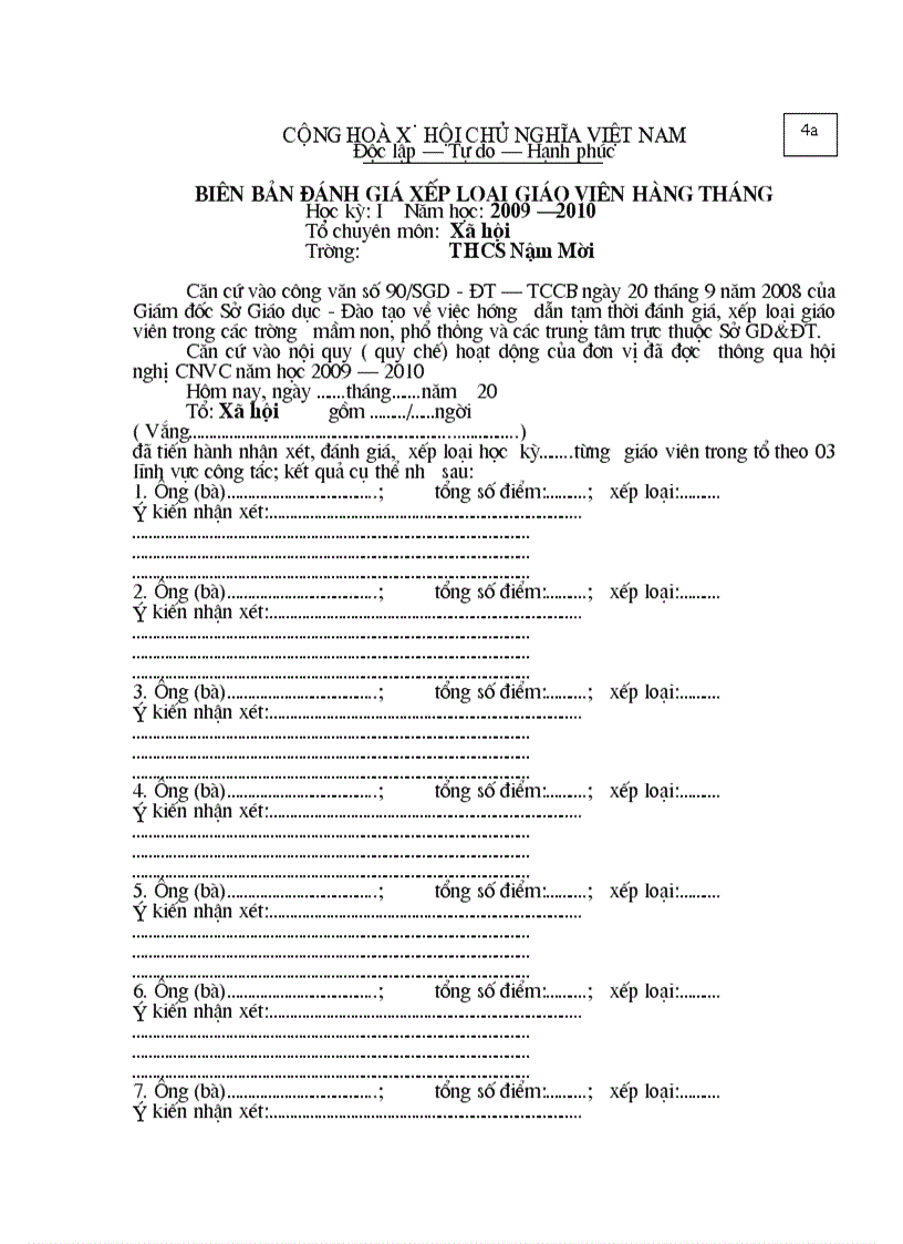 BB xếp loại GV học kỳ của tổ Mẫu 4a