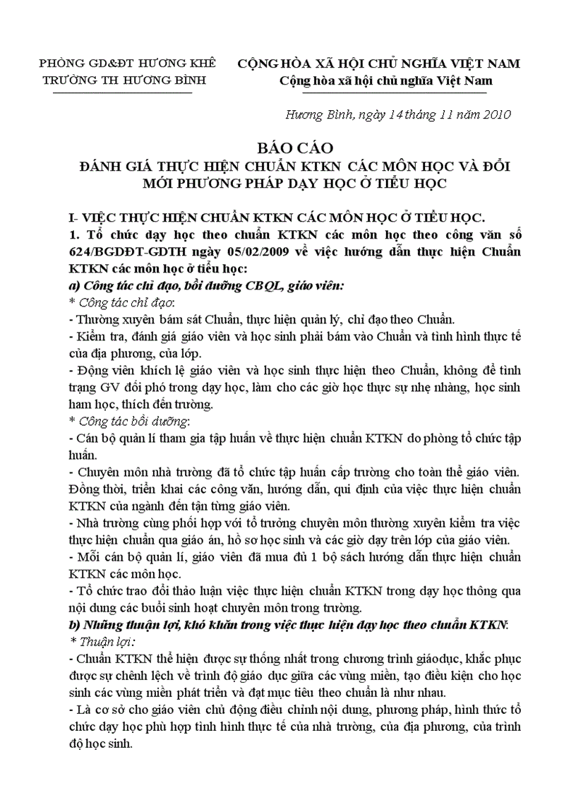 Báo cáo tổng kết việc TH Chuẩn KTKN