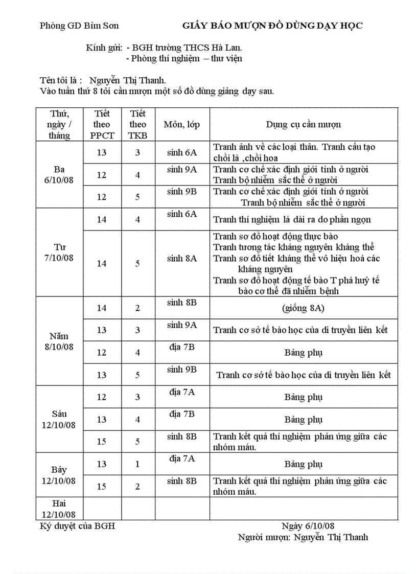 Báo muọn đồ dùng