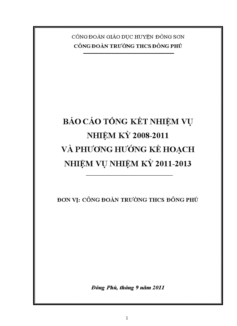 Báo cáo tổng kết hoạt động công đoàn nhiệm kỳ 2008 2011 phương hướng 2011 2013