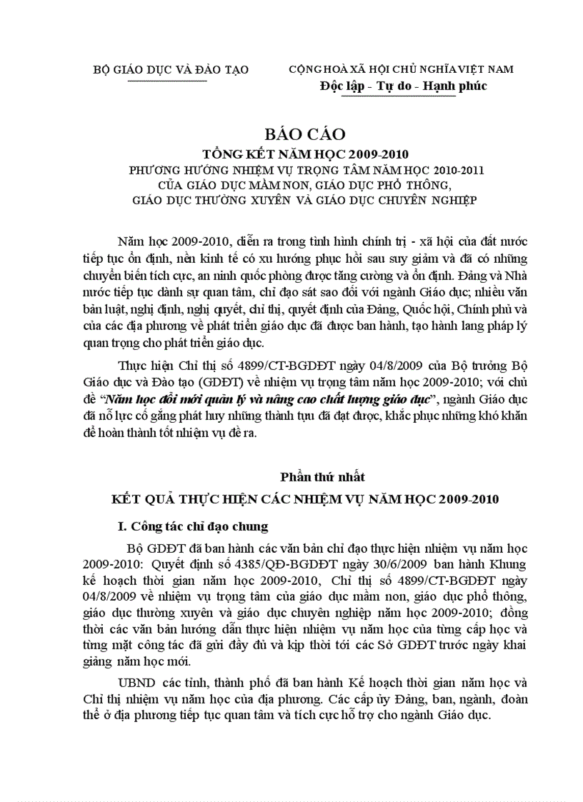 Báo cáo TK năm học 2009 2010 BGD