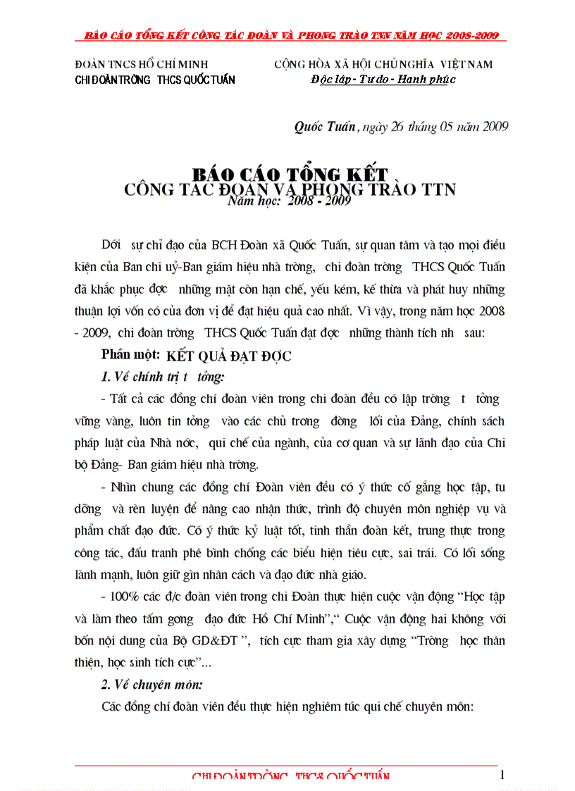 Báo cáo tổng kết hoạt động Đoàn