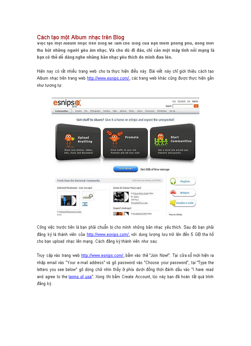 Cách tạo một Album nhạc trên Blog