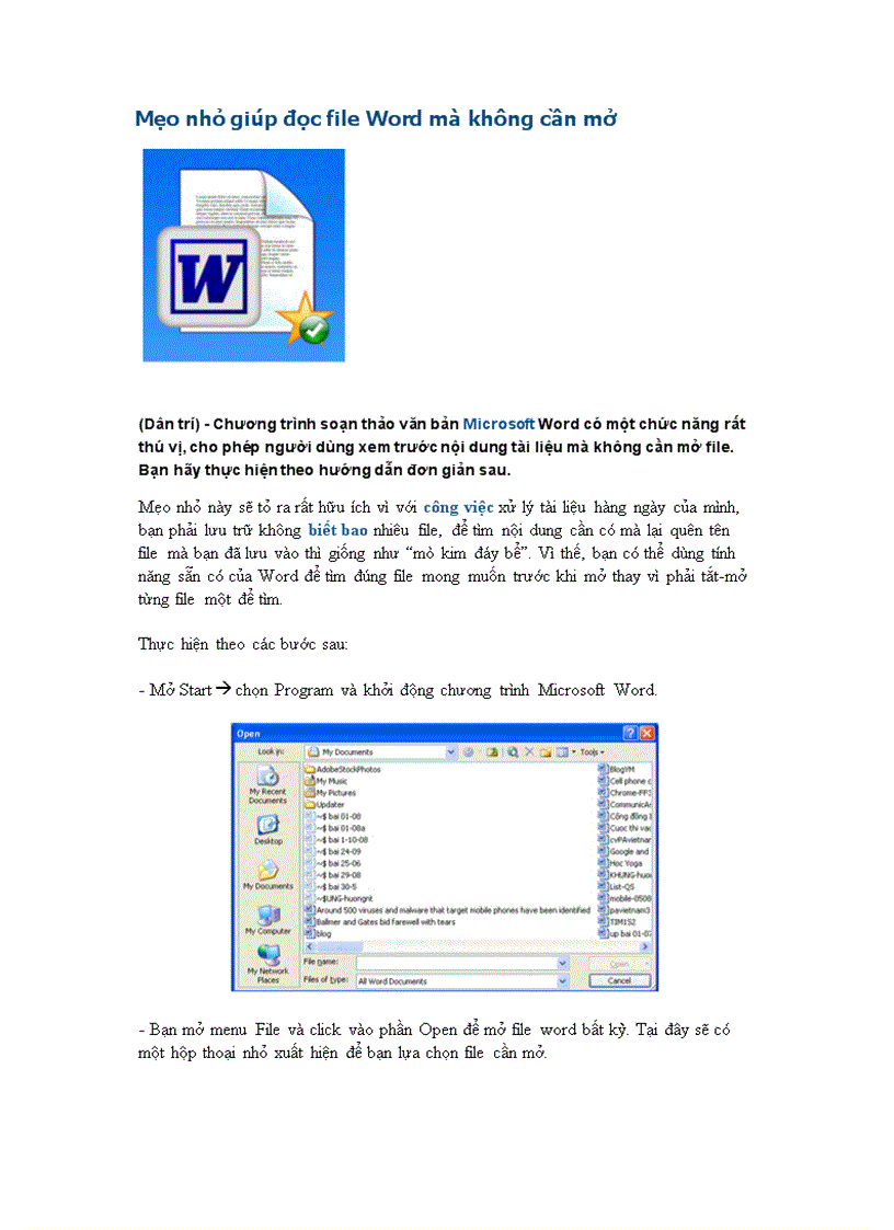 Cách đọc file Word mà không cần mở