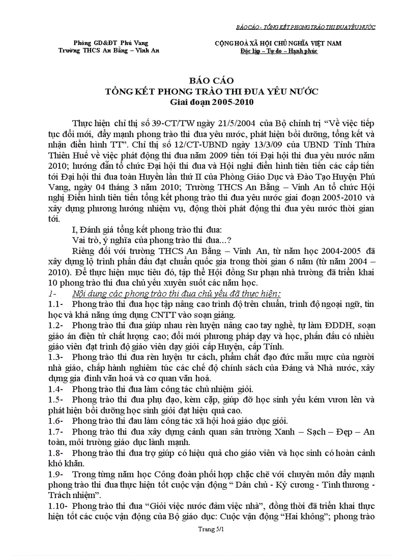 Báo cáo tổng kế phong trào thi đua yêu nước