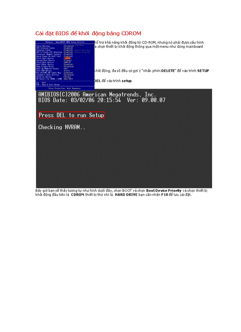 Cài đặt BIOS khởi động cho đĩa CDROM