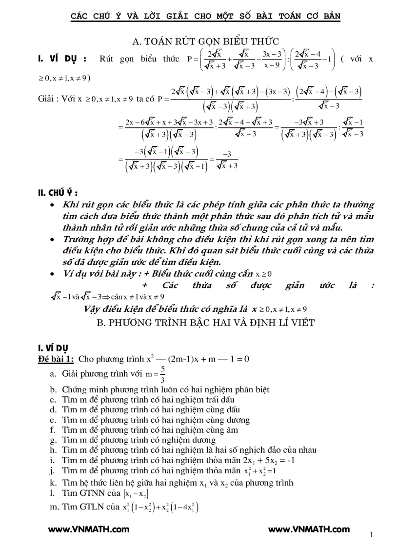 Các dạng toán thi vào 10