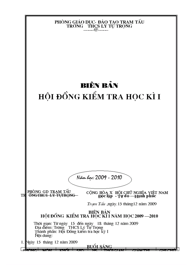 Biên bản thi HK I