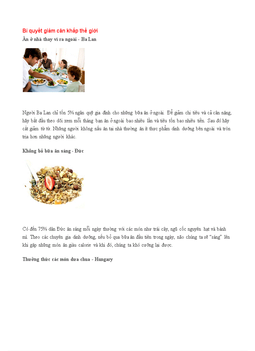 Bí quyết giảm cân khắp thế giới