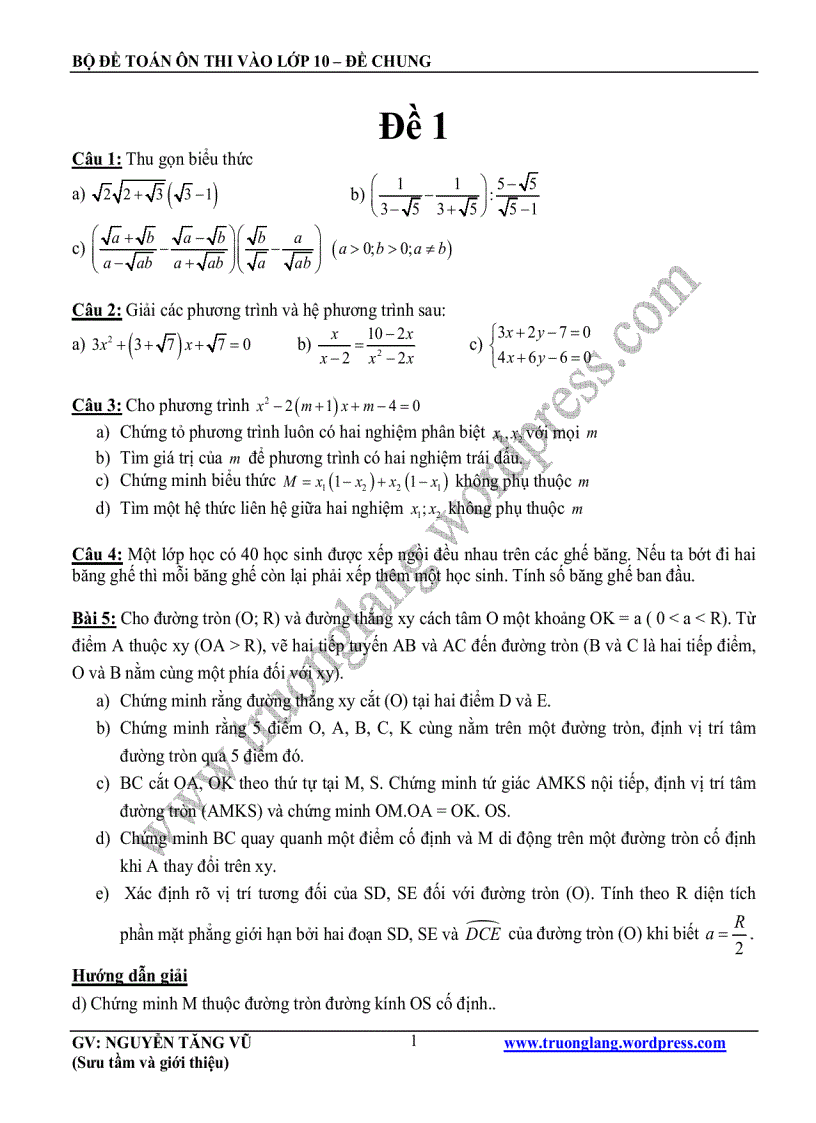 Bộ đề ôn thi lớp 10