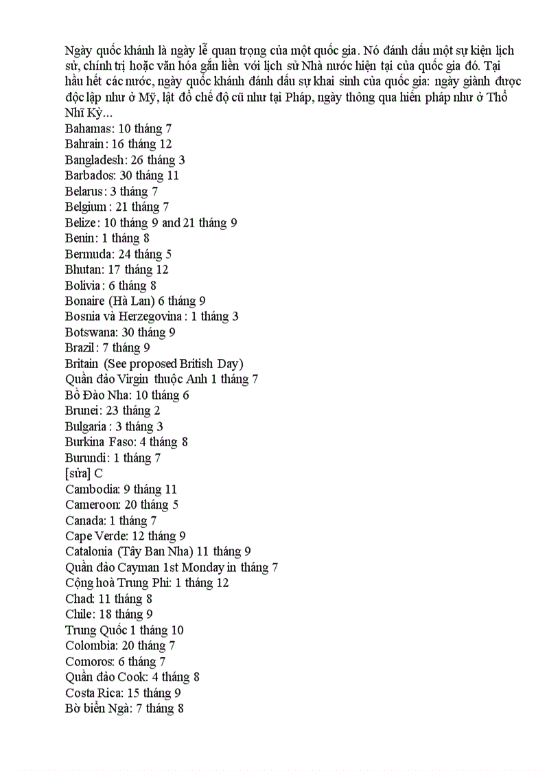 Các ngày lễ lớn của các nước trên TG
