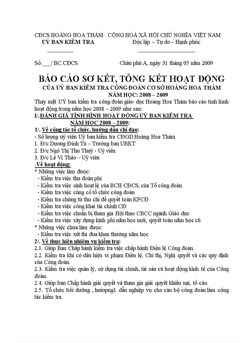Báo cáo tông kêt uy ban kiem tra