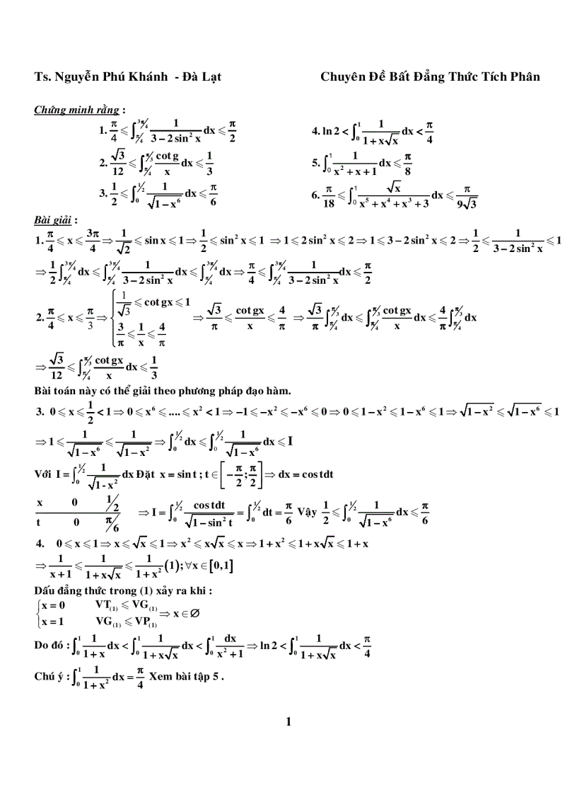 Bất đẳng thức tích phân