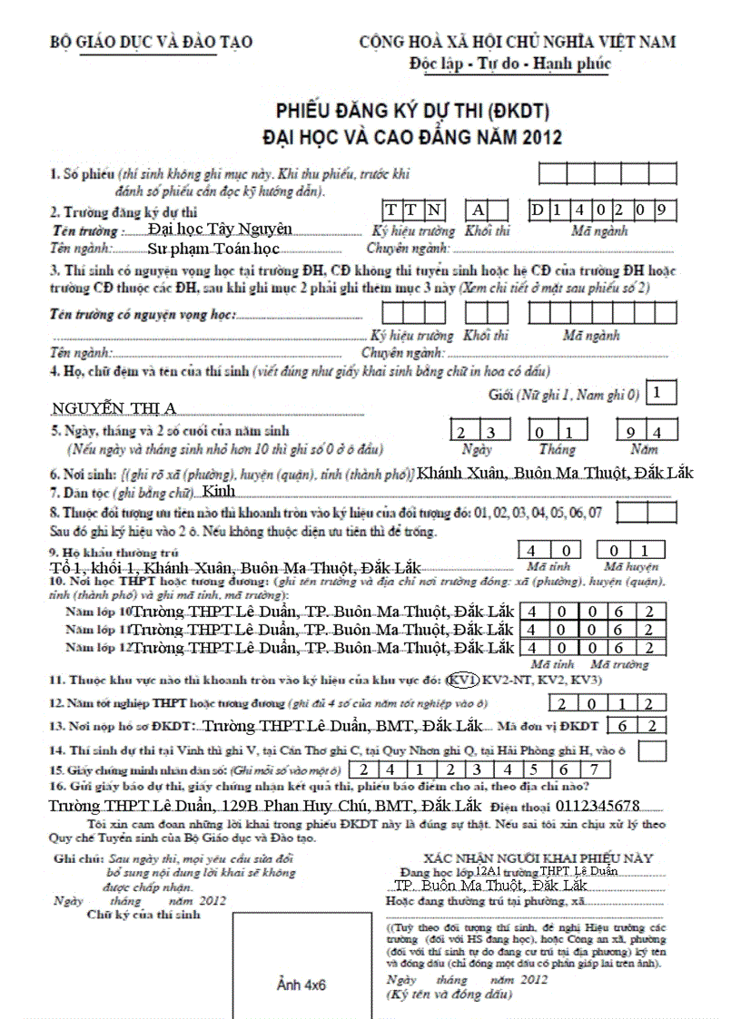 Cách làm Hồ sơ ĐKDT ĐH CĐ 2012