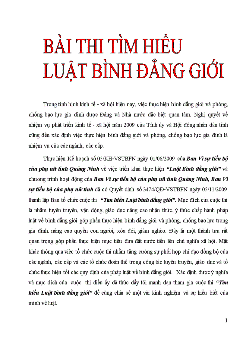 Bài dự thi luật Bình đẳng giới 1