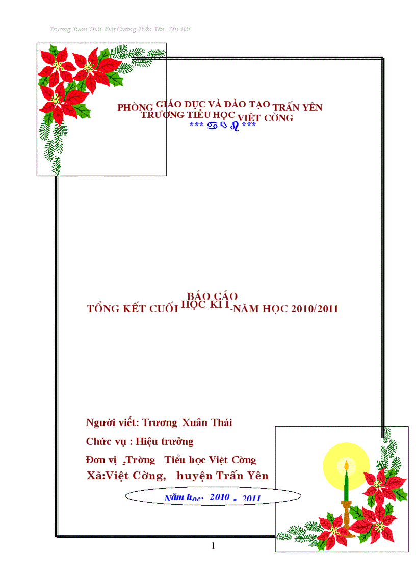 Báo cáo tổng kết học kì I năm học 2010 2011