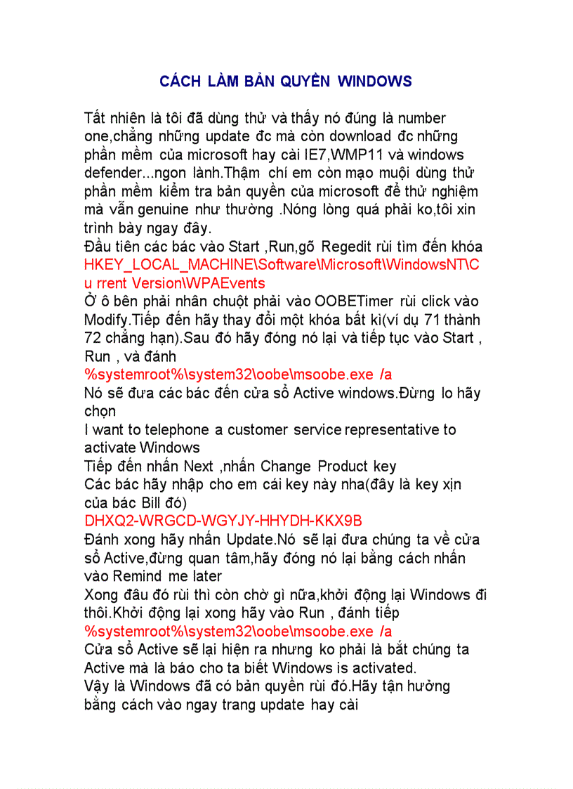 Cach lam ban quyen Windows