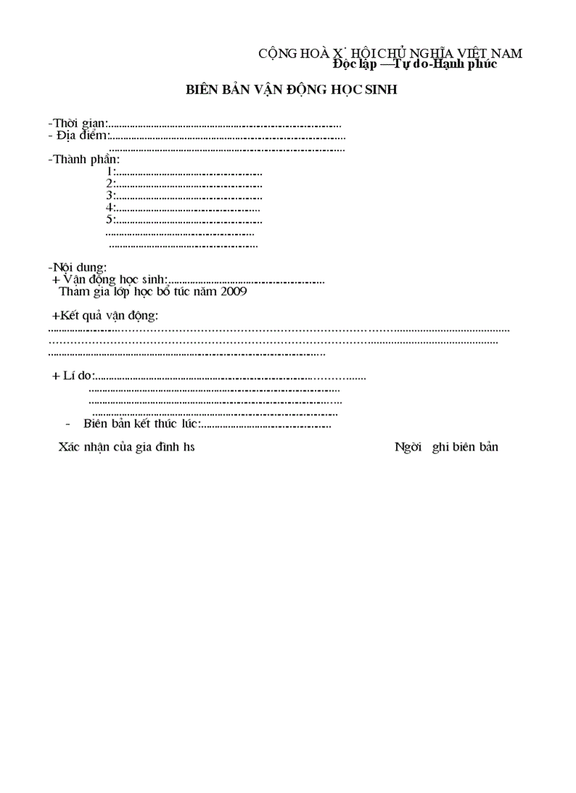 Biên bản vận động học sinh