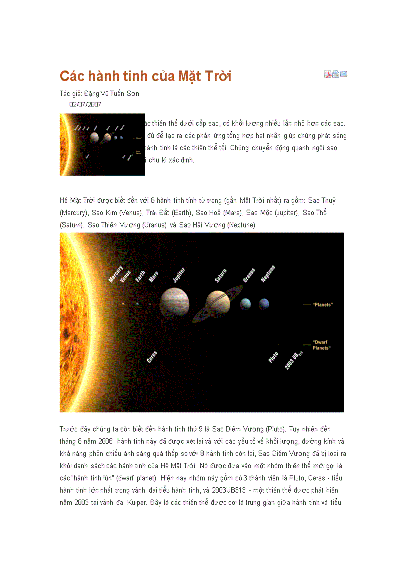 Các hành tinh trong hệ mặt trời