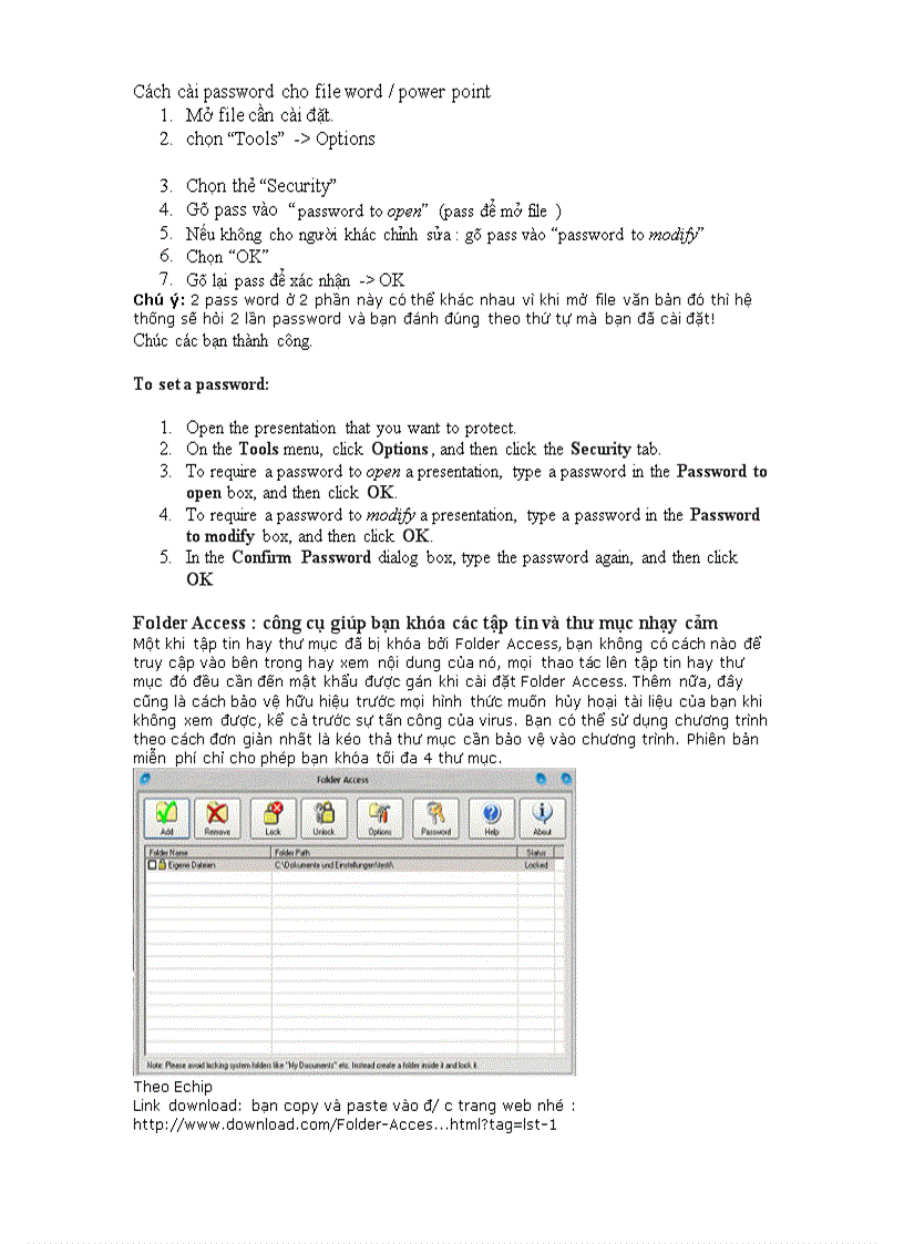 Cách cài password cho file