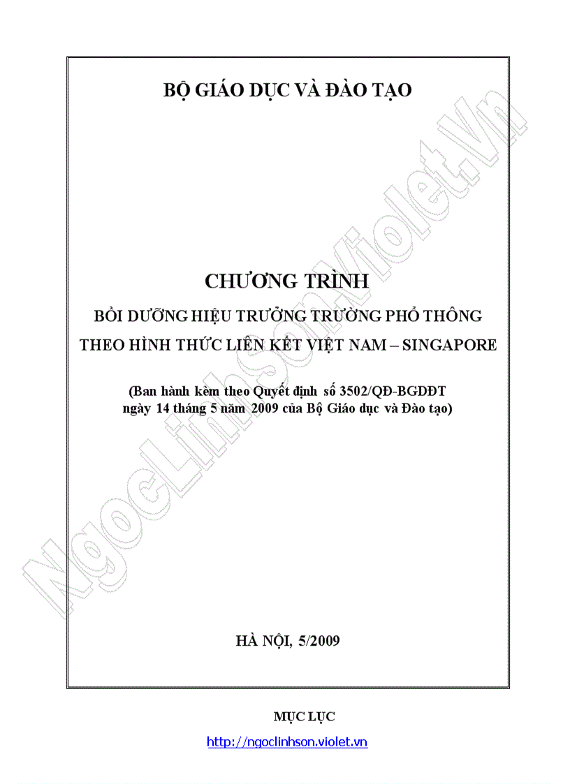 Da2 Nội dung chương trình bồi dưỡng hiệu trưởng trường phổ thông theo hình thức liên kết Việt Nam Singapore