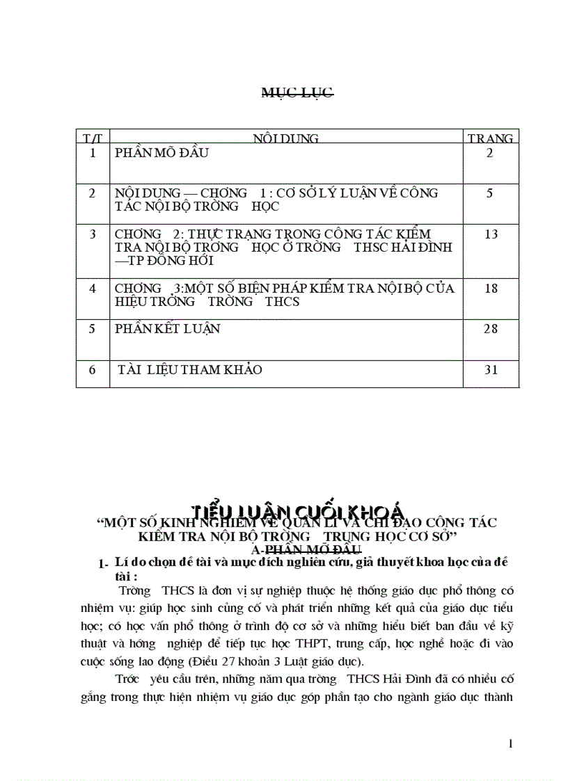 Chuyên đề kiểm tra nội bộ trường học