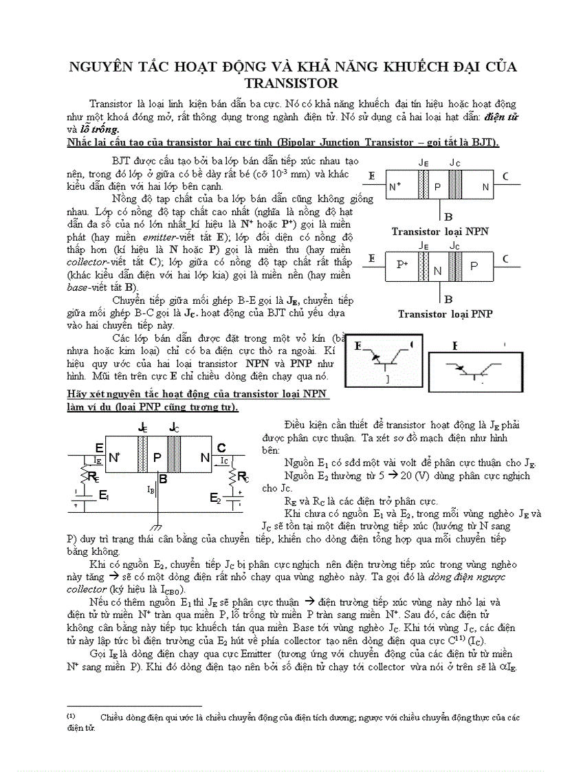 Chuyen de Nguyen tac hoat dong va kha nang khuech dai cua transistor