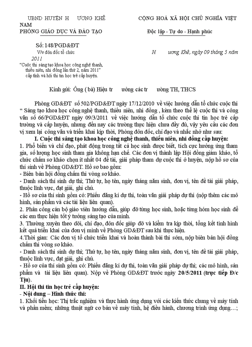 Công văn 148 Tin học trẻ STKHCN