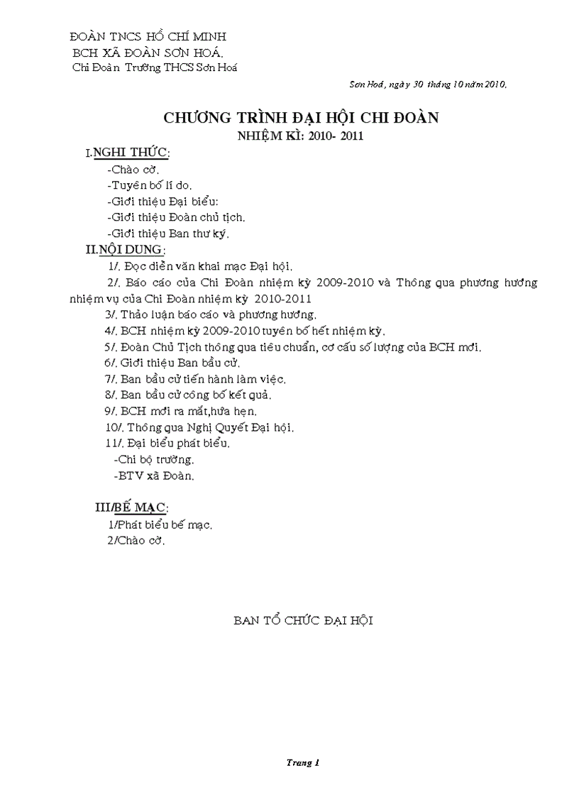 Chương trình ĐH Đoàn nhiệm kỳ 2010 2011