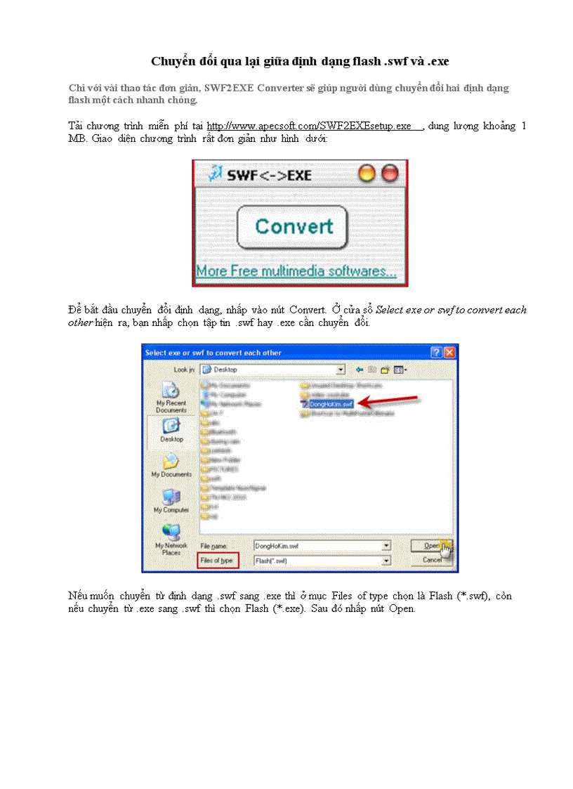 Chuyển đổi qua lại giữa định dạng flash swf và exe