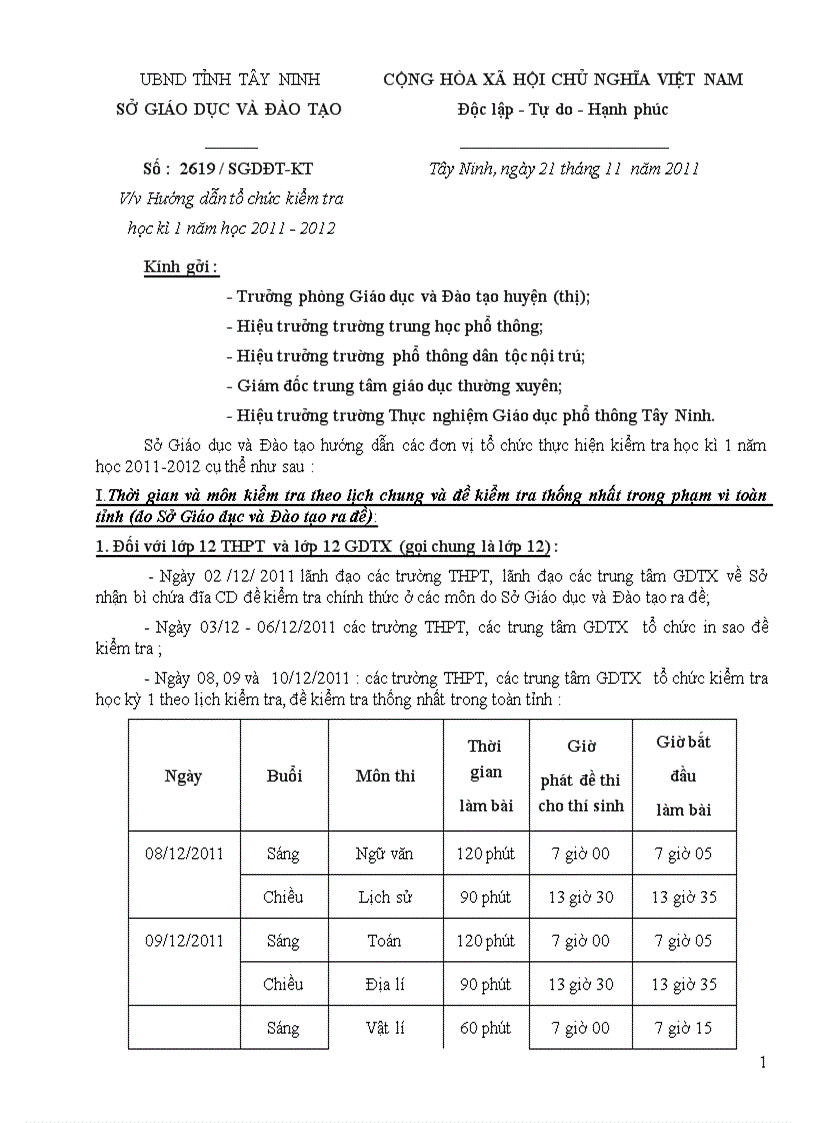 Công Văn của SGD DT Tây Ninh