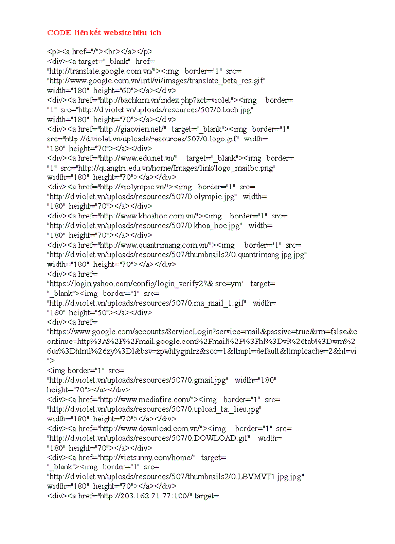 Code Liên kết Website hữu ích
