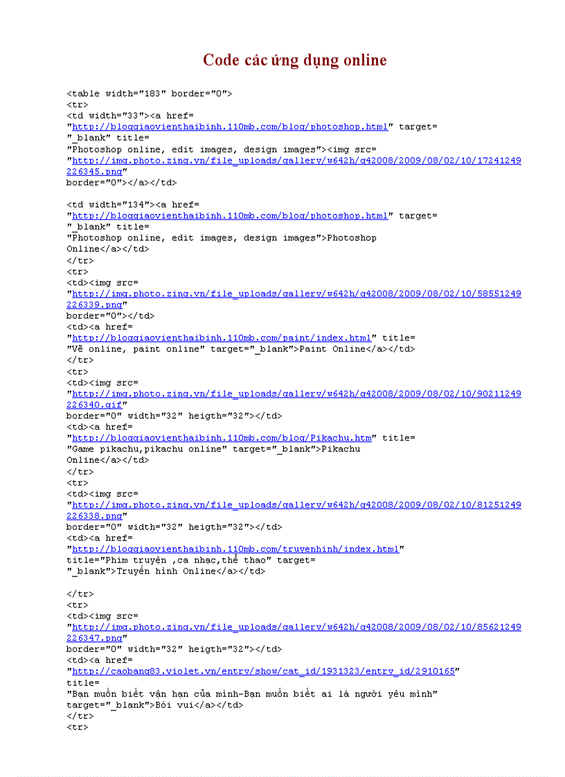 Code các ứng dụng online