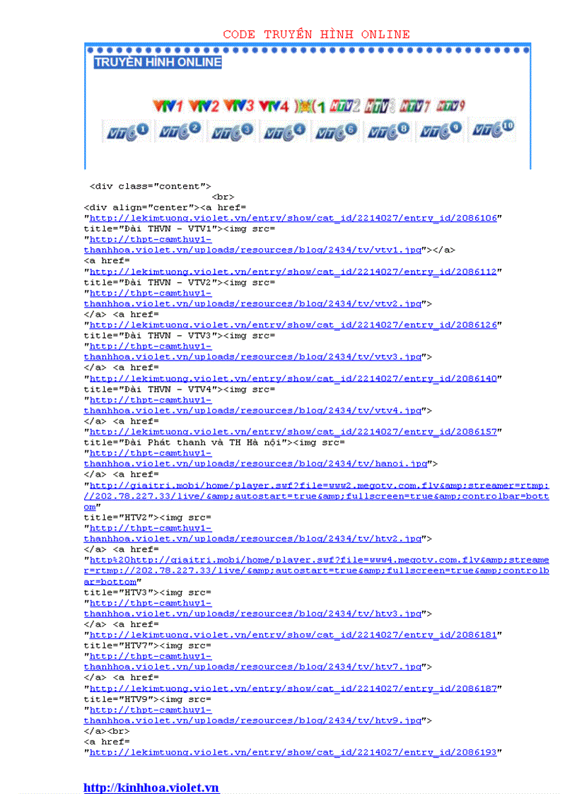Code truyền hình online