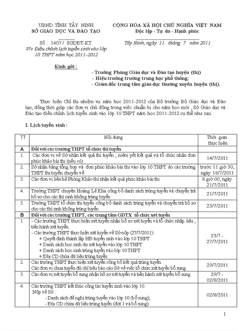 CV điều chỉnh tuyển sinh 10 2011 2012