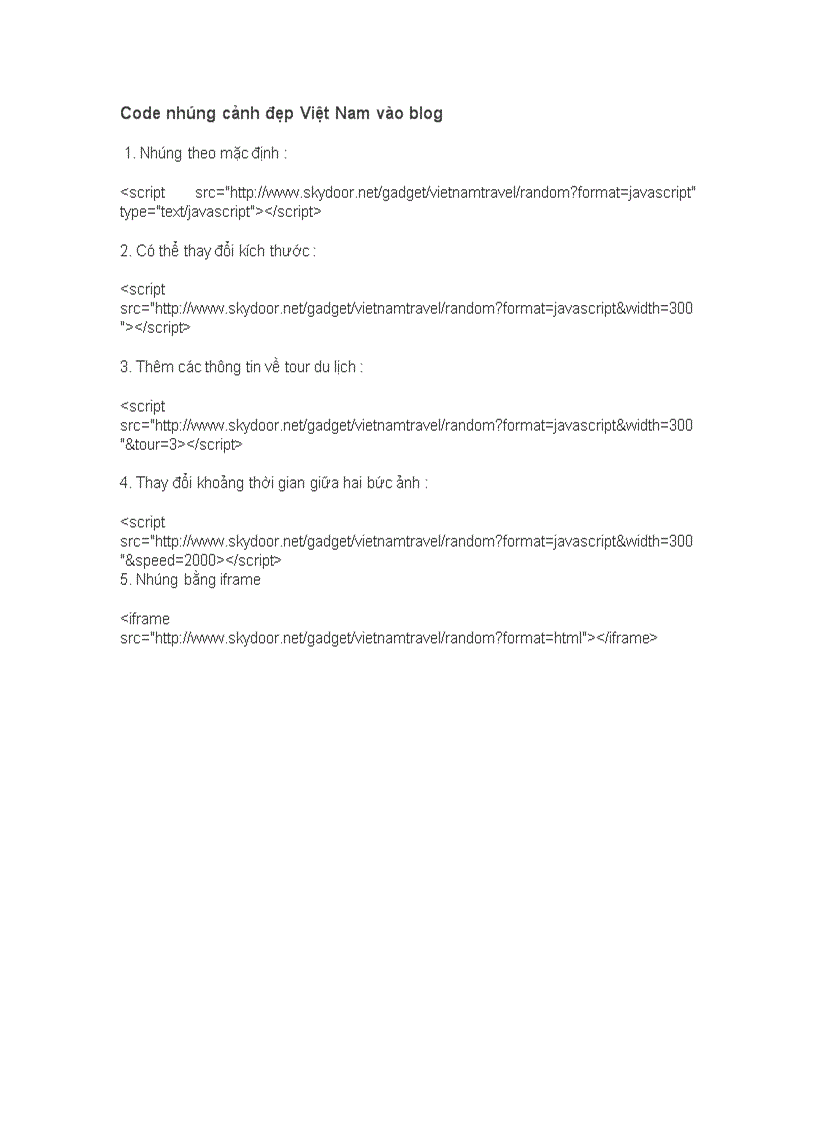 Code nhúng cảnh đẹp Việt Nam vào blog