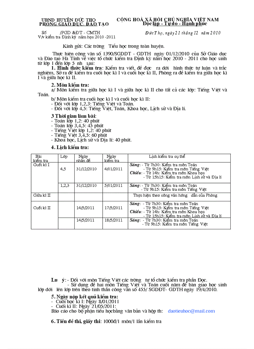 Công văn KTDK năm học 2010 2011