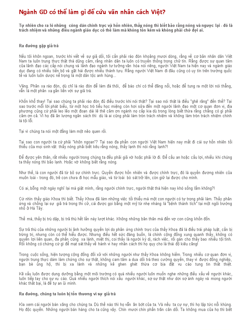 Cứu vãn nhân cách việt