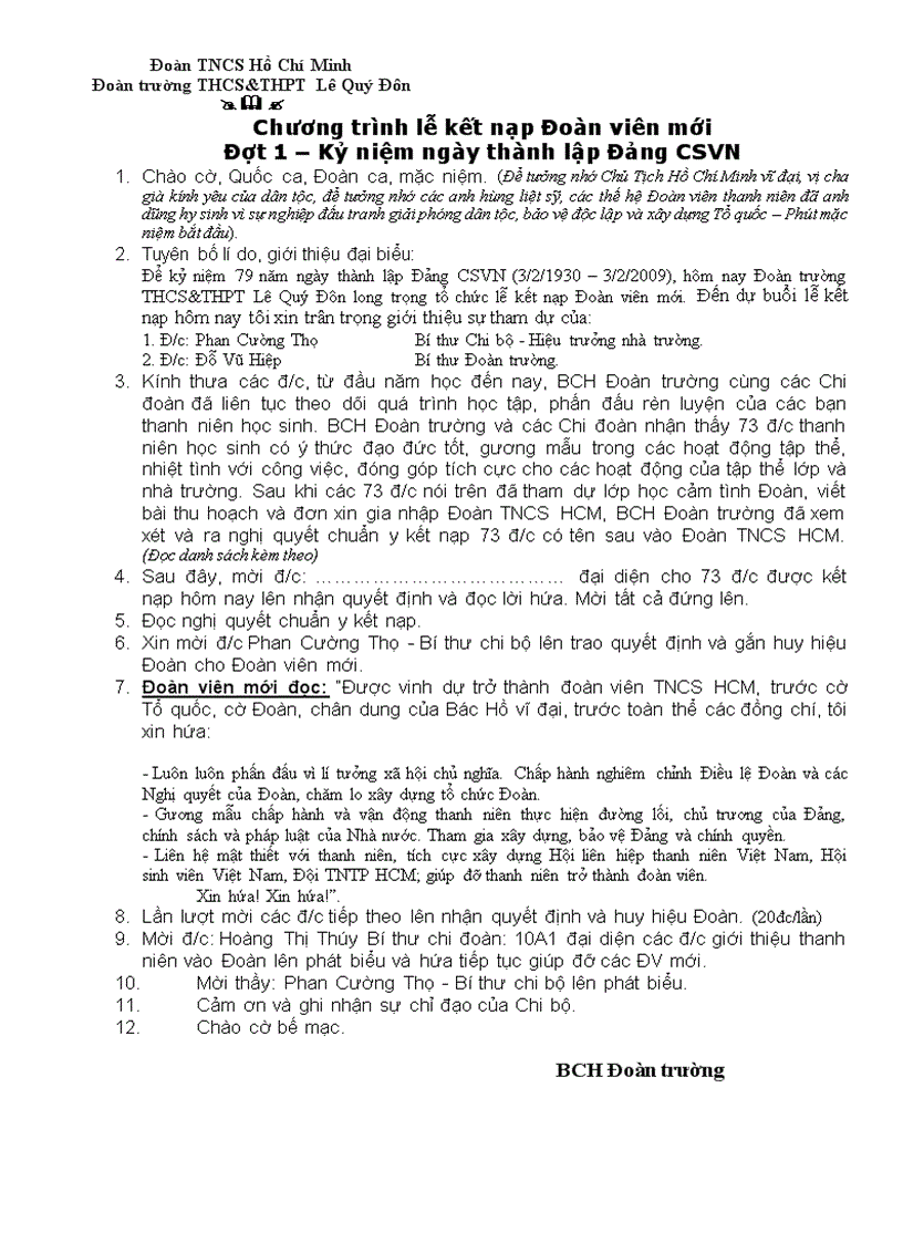 Chương trình Lễ KN DV mới