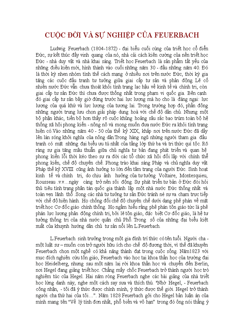 Cuộc đời và sự nghiệp của feuerbach