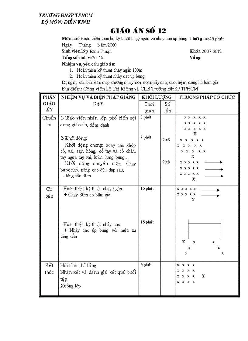 Giáo an 12 Điền kinh