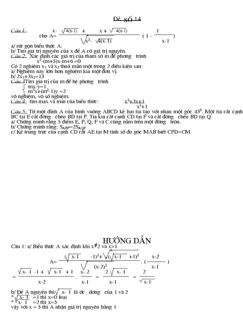 Đề thi vào lớp 10 thpt đề 14