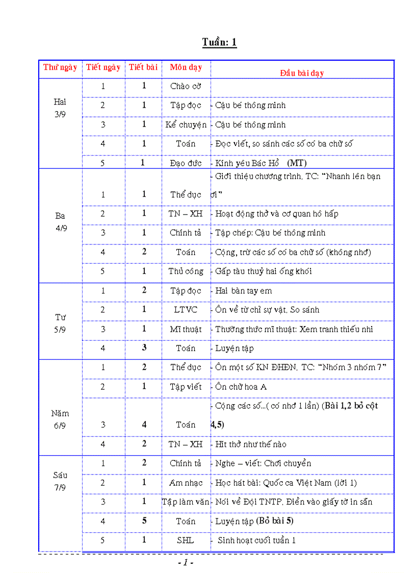 Giáo án lớp 3 tuần 1 6